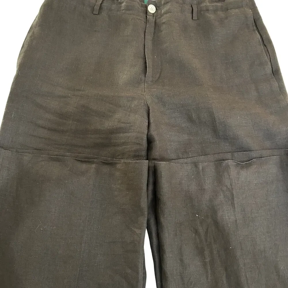 Lauren Ralph Lauren Linen Wide Leg Pants Brown Flat Front Trouser Women 12 - Picture 5 of 8